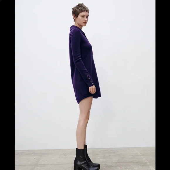 Zara Buttoned knit polo dress purple Size Small - Picture 3 of 6